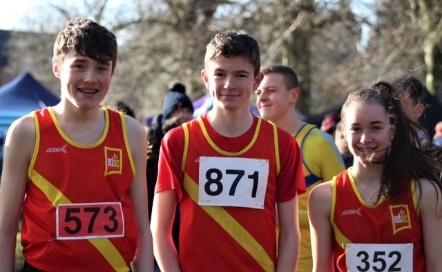  Mackenzie Murray, Ollie Robinson and Emily Burns who took part in the U15/17 XC Race